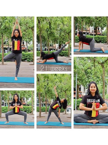 A beautiful outdoor practice at 21 weeks, including Tree Pose, Goddess Pose, and gentle stretches.