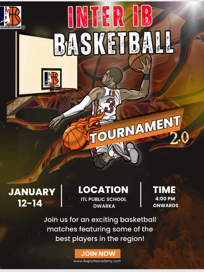 The poster for our Inter IB 2.0 Basketball Tournament. We invite all hoop enthusiasts to join us for an exciting showcase of the best young players in the region.