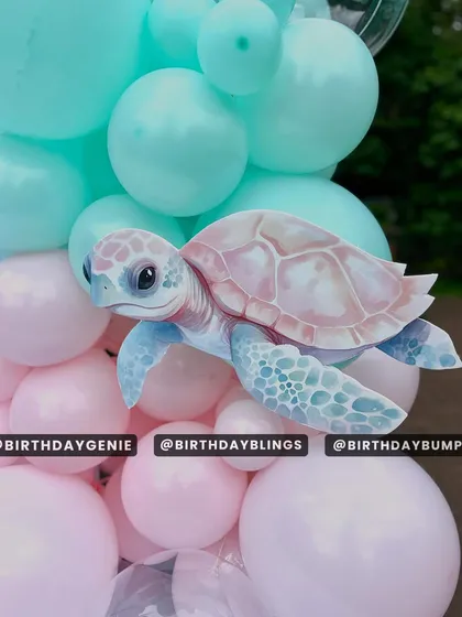 A close-up of a sea turtle cutout, showing the watercolor-style artwork I use for my themed decor.