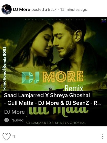 A screenshot showing my promotional remix of "Guli Matta" by Saad Lamjarred and Shreya Ghoshal. I often create these remixes to put my spin on popular tracks and share them with my audience.