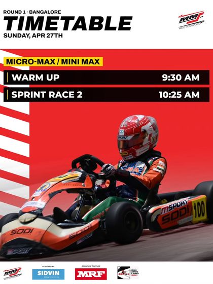 The Sunday schedule for the Micro and Mini Max classes at Round 1 in Bangalore.
