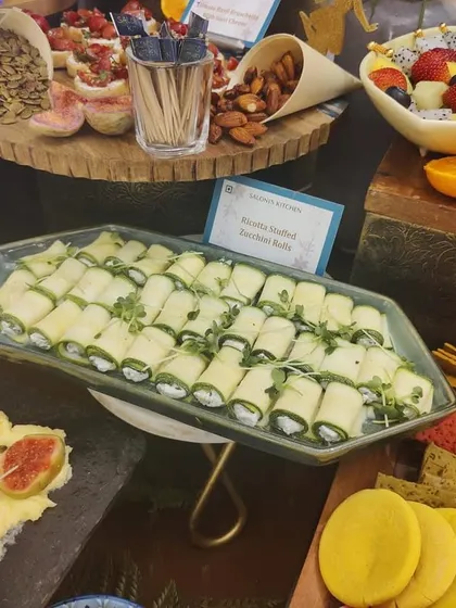 Delicately prepared Ricotta Stuffed Zucchini Rolls, showcasing one of the many handcrafted items available on my grazing tables.