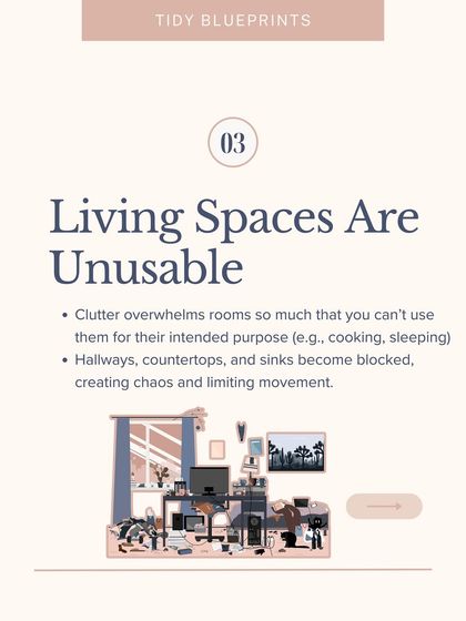 When clutter overwhelms rooms so much that you can't use them for their intended purpose, like cooking or sleeping, it's a sign you may need help.