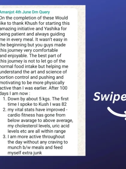 Aman, an IT professional, became a Fit Dad by losing 5 kgs and improving his health markers. He learned portion control with his regular meals like parathas and noodles, and increased his daily steps. His journey even inspired him to run a 10k marathon.
