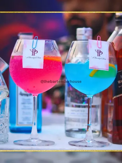 A beautiful chaos of color. Our vibrant pink and blue cocktails are a feast for the eyes and the palate, perfect for adding a pop of color to your party.