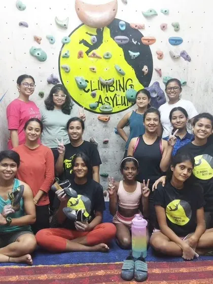 The awesome group from our women's climbing meetup at Climbing Asylum in Kolkata. It's all about bringing women together to share their passion for the sport.