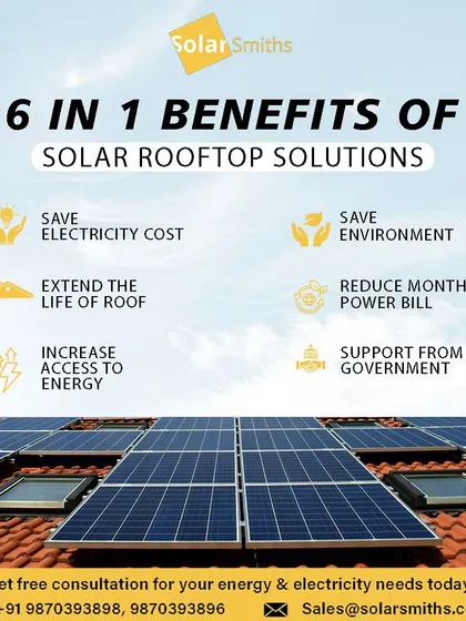 Here are 6-in-1 benefits of my solar rooftop solutions: save electricity costs, save the environment, extend the life of your roof, reduce monthly bills, increase energy access, and get government support.