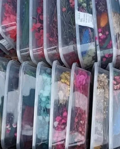 A view of my neatly packed dried flower boxes. These are a convenient way to get a wide variety of botanicals for your crafting needs.