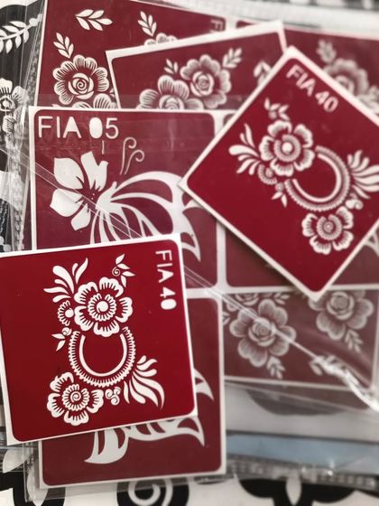 A variety of my new baby stencils, featuring different floral and traditional motifs.