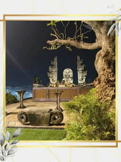 Another perspective of the grand Balinese-themed bar setup, framed by a majestic tree. This image emphasizes how we design our bars to complement and enhance the natural beauty of the venue.