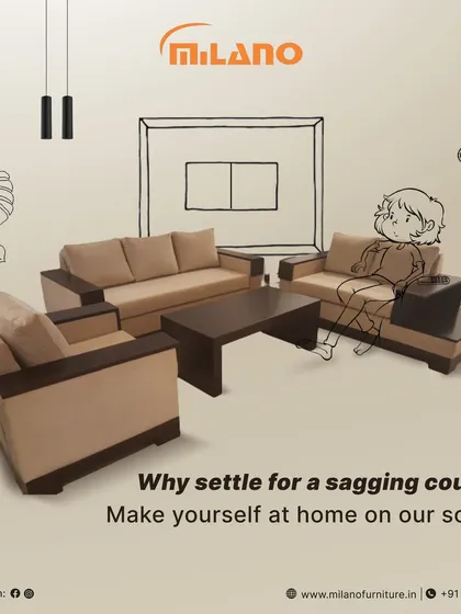 This sofa set features a combination of fabric upholstery and a dark wood frame. It's a durable and practical option for family living rooms.
