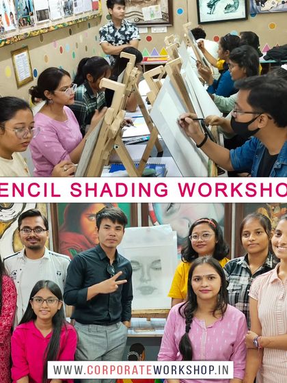 A look inside our pencil shading workshop. Students are focused on their easels, learning fundamental drawing skills in a guided environment.