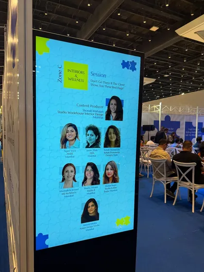 My name on the panelist board at the IDAC Expo. I value these opportunities to connect with peers and discuss the future of design and architecture in India.
