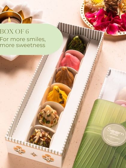 A box of 6 modaks means more smiles and more sweetness. This size is just right for sharing with close family and friends during your Ganpati celebrations.