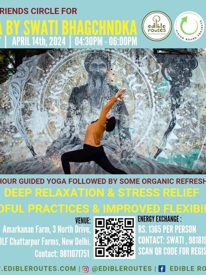Join our Friends Circle for a guided yoga session with Swati Bhagchndka for deep relaxation and stress relief, followed by organic refreshments.