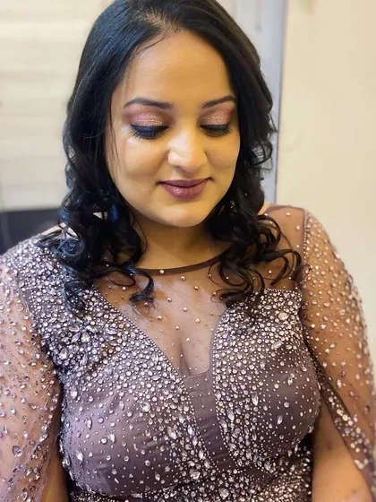 Another angle of this glamorous party look. The makeup is blended perfectly for a seamless finish.