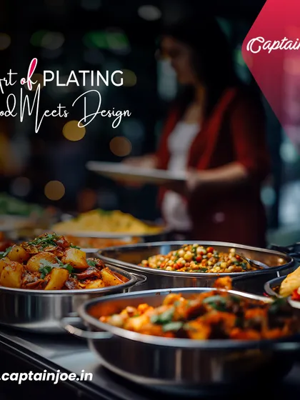 We believe in the art of plating, where food meets design. This image captures a close-up of our buffet, with dishes like chana masala and aloo gobi presented beautifully in steel serving bowls.