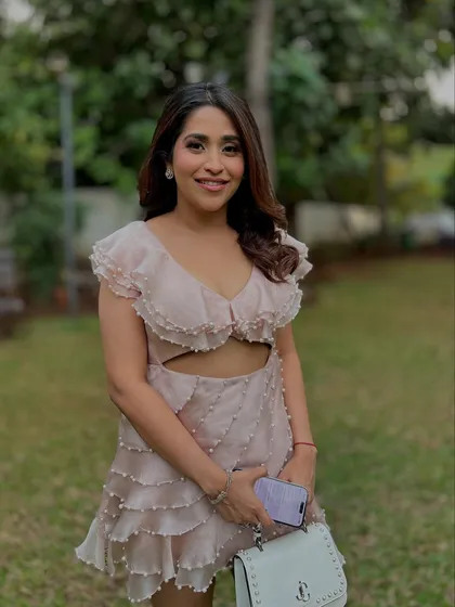 Getting Sanjana ready for her bridal shower. This was a fun, daytime event, so we went for a soft and pretty makeup look with a rosy blush and natural lips to match her lovely ruffled dress.