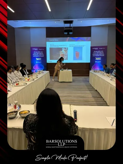 We do more than just serve drinks; we share our passion. Here, our mixologist Amisha Singh leads an interactive cocktail masterclass for the Rackspace Google Cloud technology panel, providing a unique and engaging team-building experience.