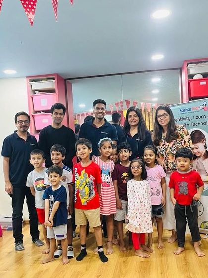 A happy group photo from our collaborative workshop at Rachna's Funclub. It was a fantastic day of teaching, learning, and playing with LEGO, WeDo, and robotics, surrounded by enthusiastic kids and supportive partners.