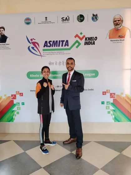 With a junior champion at the Khelo India event. I am always happy to mentor and guide young talent.