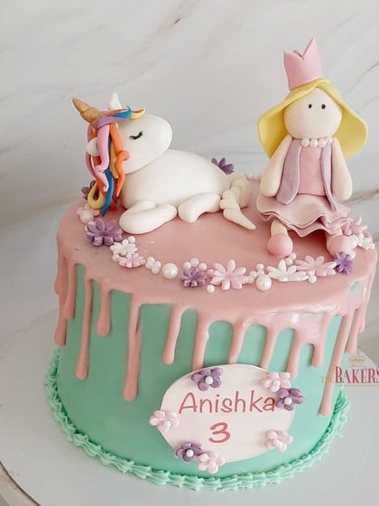 A sweet pastel unicorn and princess cake for Anishka's 3rd birthday. This drip cake combines two popular themes for a truly magical celebration.