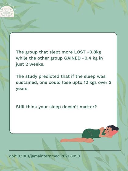 An infographic series explaining how sleeping 8 hours a night can help you lose weight without any other changes. I also share practical sleep hygiene tips, like applying ghee to your feet and avoiding screens before bed.