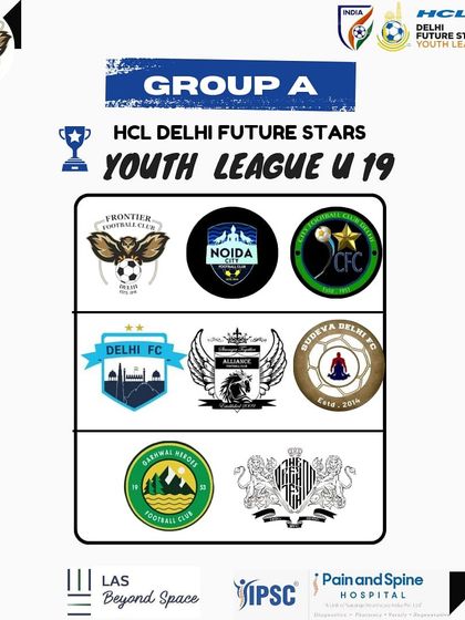This graphic shows our U-19 team's group for the HCL Delhi Future Stars Youth League. A tough group, but we are ready.