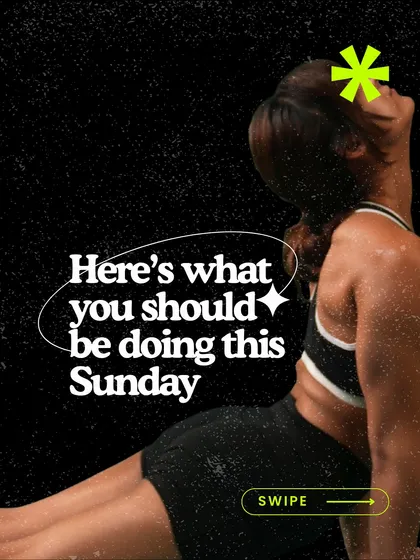Here's what you should be doing this Sunday. This graphic promoted our special Animal Flow event, inviting everyone to join us for a day of movement and fun.
