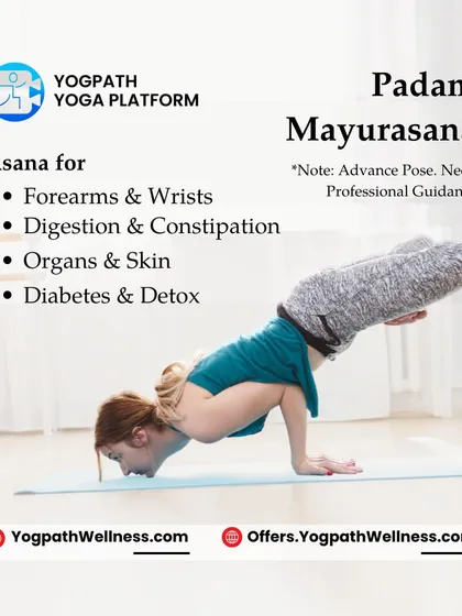 Padam Mayurasana, or Lotus Peacock Pose, is an advanced arm balance that requires significant strength and professional guidance. It is known to improve digestion, detoxify organs, and strengthen the forearms and wrists.