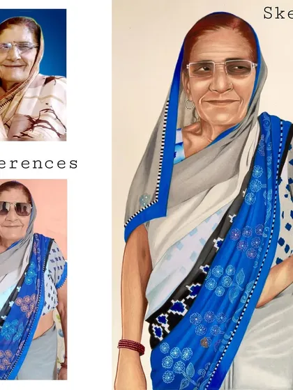 This portrait is a special commission where I combined two different photos of a beloved grandmother into one piece. Using Prismacolor pencils, I was able to merge the references to create a single, heartfelt tribute.
