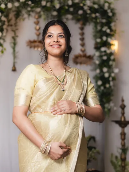 A beautiful, serene portrait of Shriya at her traditional baby shower. I created a "no foundation" makeup look to keep it light and natural.