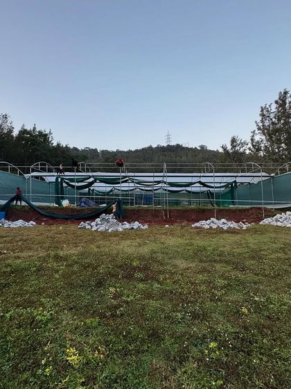 The setup for our post-harvest processing training at the Specialty Coffee Academy of India in Chikmagalur, where students get hands-on experience.