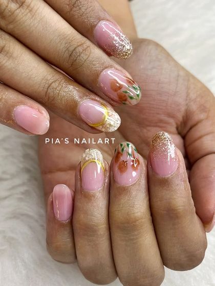 Hand-drawn floral art with falling gold glitter. A beautiful and delicate design for any occasion.