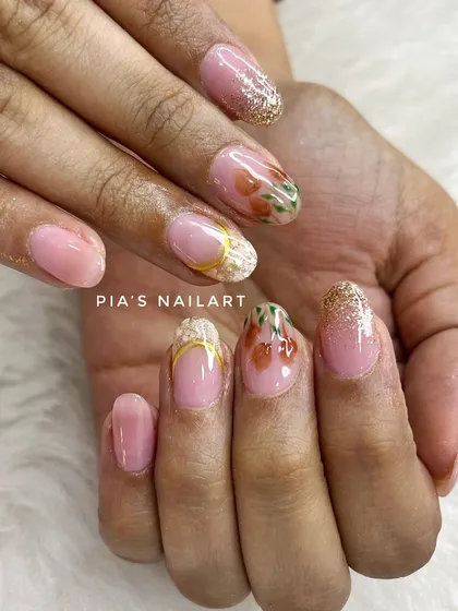 Hand-drawn floral art with falling gold glitter. A beautiful and delicate design for any occasion.