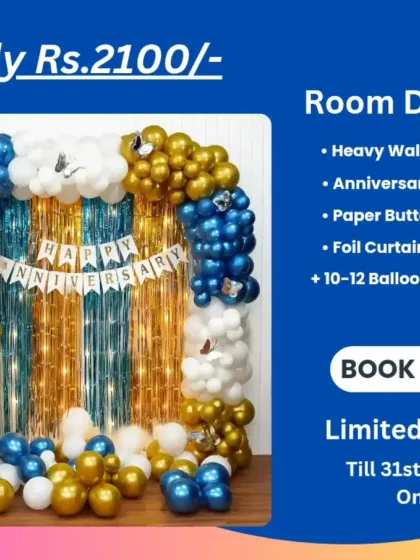 Promotional offer for a heavy wall decor package for an anniversary for Rs. 2100.