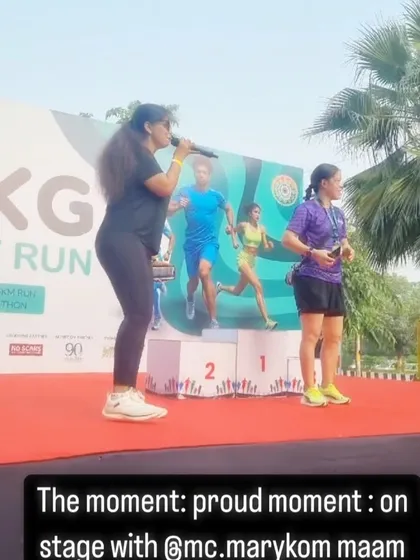 On stage with Mary Kom at the UKG Unity Run. This image captures the pride and honor of sharing the platform with a national icon, a highlight I bring to corporate events.