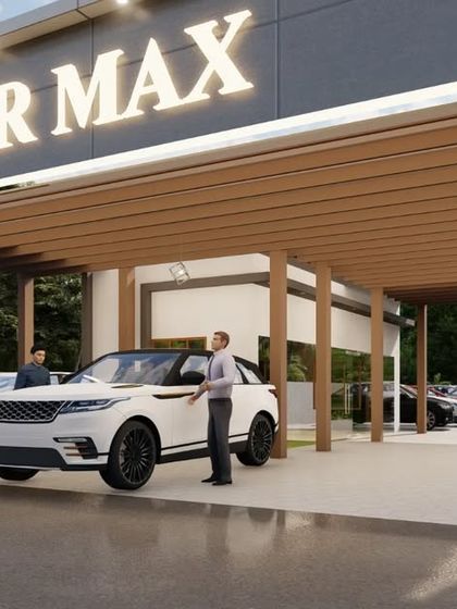 An identical view of the car showroom concept, highlighting the branding and customer reception area.