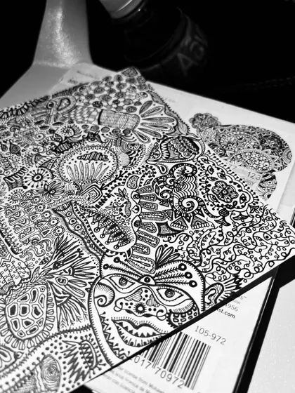 A detail shot of 'SOUL-CONNECTIONS,' showing a face emerging from the patterns. This is one of my most treasured pieces.