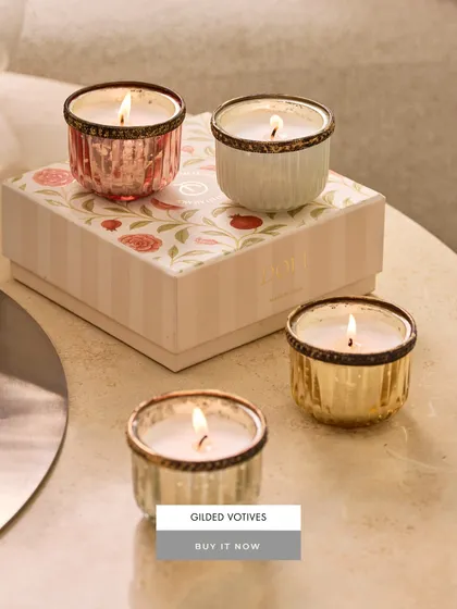 These Gilded Votives are small treasures that glow with warmth. The combination of pastel-colored glass and a metallic gold rim makes them a perfect small gift or an elegant addition to a decorative tray.