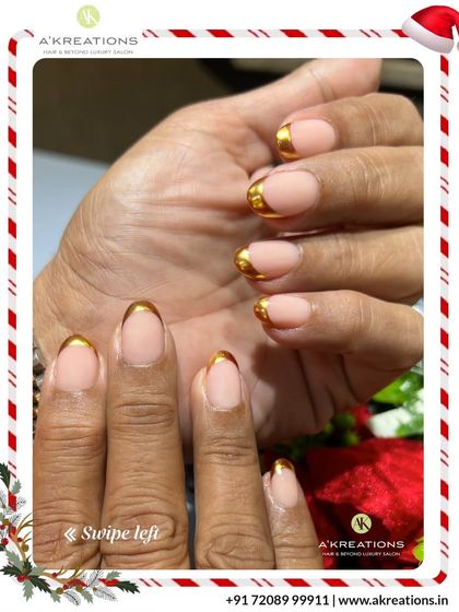 A full view of the stunning gold chrome French manicure, showcasing the clean lines and high-shine finish that make this design so captivating.