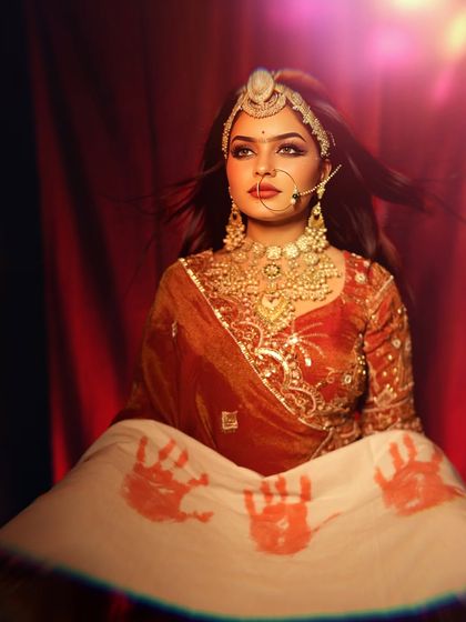 A royal Padmavat-inspired bridal look. This was created for an airbrush masterclass, focusing on creating a majestic and powerful bridal persona.