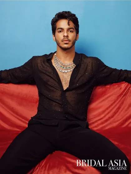 A bold and striking shot of Ishaan Khatter for Bridal Asia Magazine. I created a clean, masculine grooming look that enhanced his features and worked perfectly with the vibrant, artistic set design.