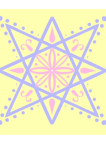 This 'Mystique Mini' combines geometric star shapes with delicate floral details. The pastel colors on a soft yellow background are chosen to feel peaceful and uplifting, a perfect focus for visual meditation.