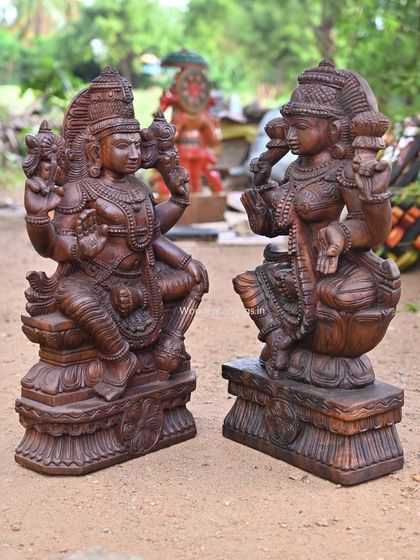 Another angle of the Maha Vishnu and Maha Lakshmi pair, showing their complementary poses.