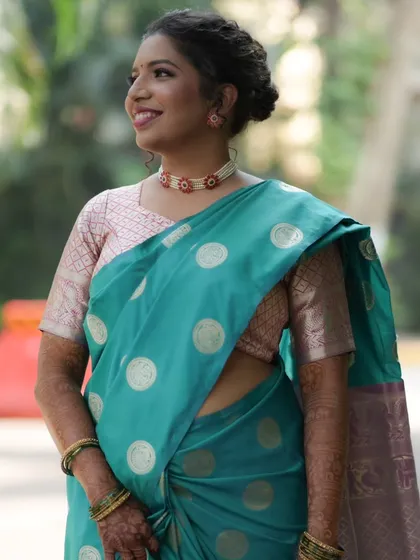 A happy, confident portrait of the bride-to-be, ready for her engagement festivities.