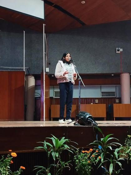 A young poet from our team performing at the IIT Delhi fest. We believe in giving our newer members opportunities to perform on big stages.
