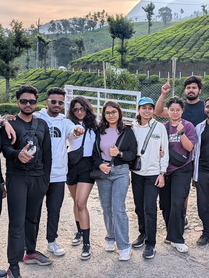 Our energetic group ready for the Kolukkumalai sunrise jeep ride, even in the early morning hours.