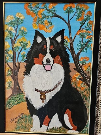 A heartwarming painting of a Border Collie dog in a beautiful autumn setting, from the 'Art Soirée'.