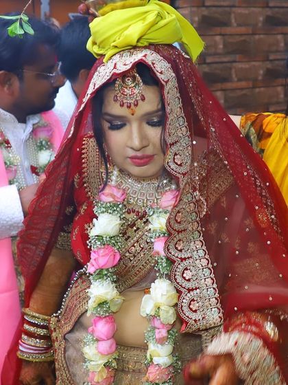 This bride shared a picture from her welcome ceremony at her in-laws' home, showing her makeup still looked fresh after a long day and lots of crying.